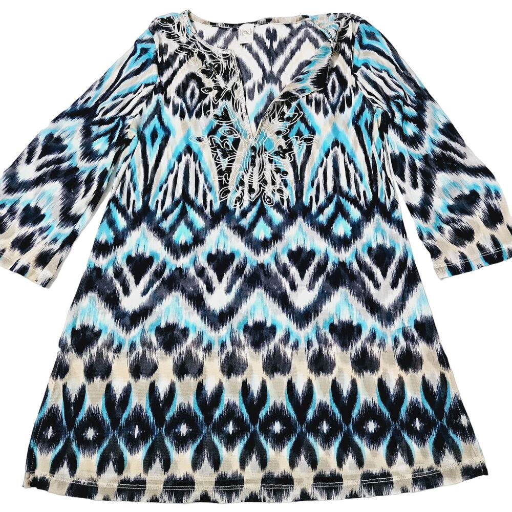 Beach Womens Sheer Top Multi-Color Size Medium 100% Nylon 3/4 Sleeve Pullover